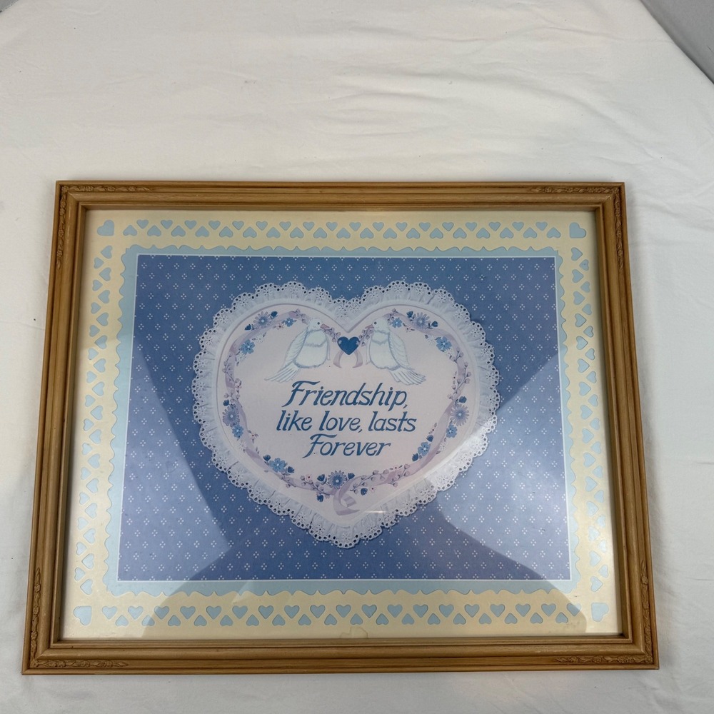 Vintage Framed Wall Art Friendship Like Love Lasts Forever Doves Heart 21x17 - Picture 3 of 9